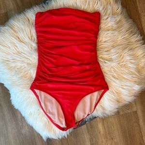 J. Crew Ruched Bandeau One-Piece Bathing Suit Red Size 0